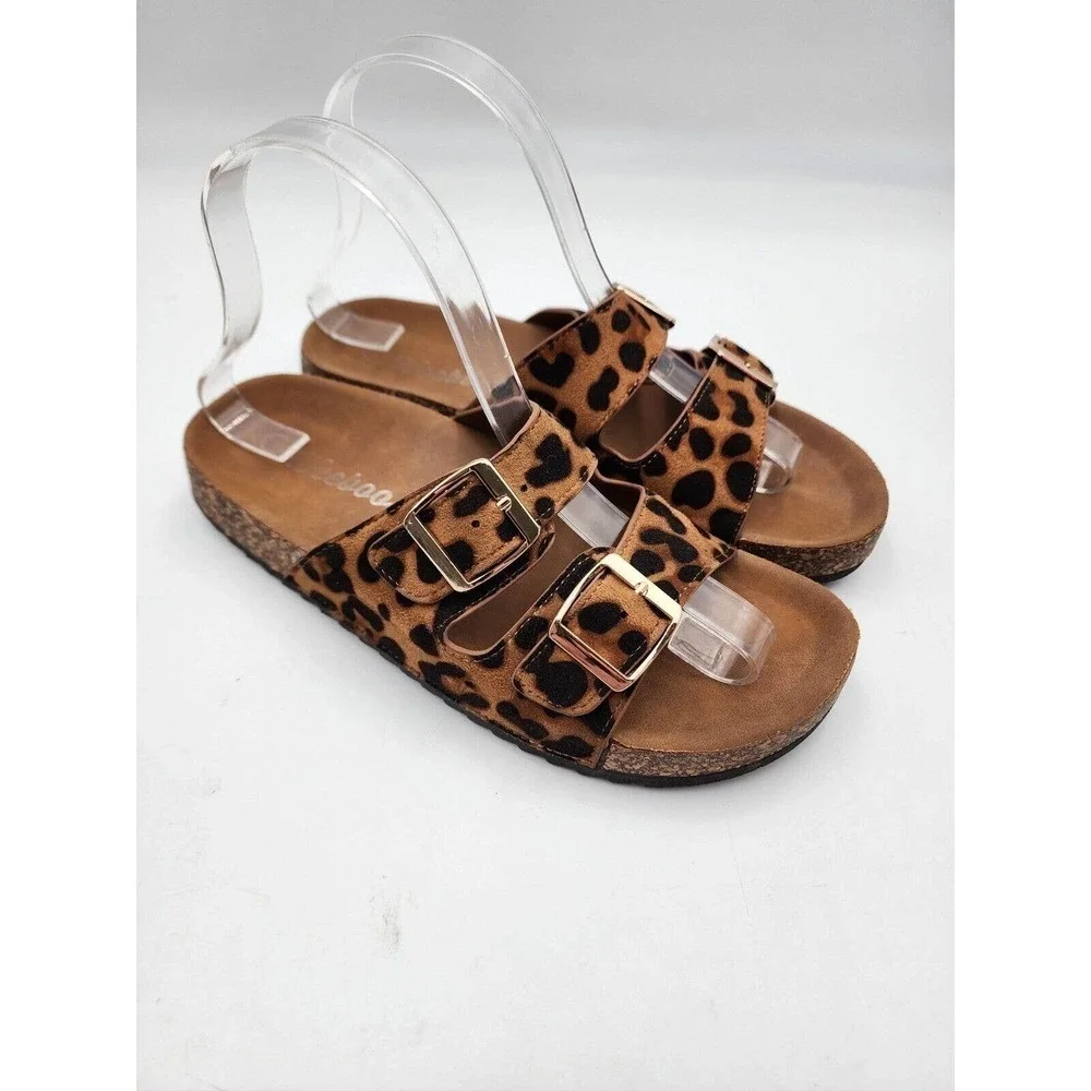 WEEBOO Leopard Suede Leather Slides Sandals Buckle Women's Size 7.5 - Picture 3 of 10